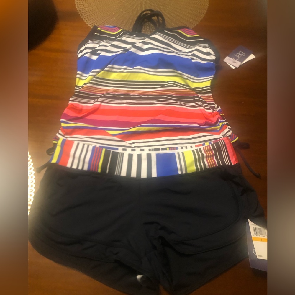 NWT JAG Striped Tankini Set M S 34 D/DD